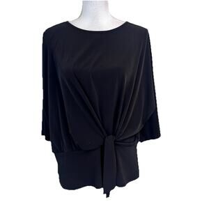 Clara Sun Woo Blouse Top Plus size 1X Black Slinky Stretch Modest Career Casual